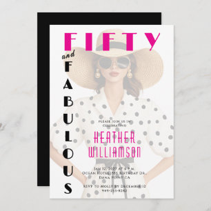 Fifty and Fabulous Black Pink 50th Birthday  Invitation