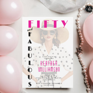 Fifty and Fabulous Black Pink 50th Birthday  Invitation