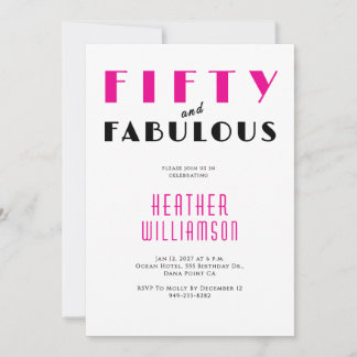 Fifty and Fabulous Black Pink 50th Birthday  Invitation