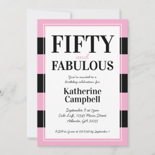 Fifty and Fabulous Black Pink 50th Birthday Party Invitation