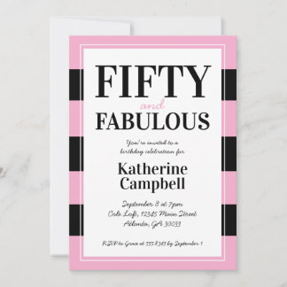 Fifty and Fabulous Black Pink 50th Birthday Party Invitation