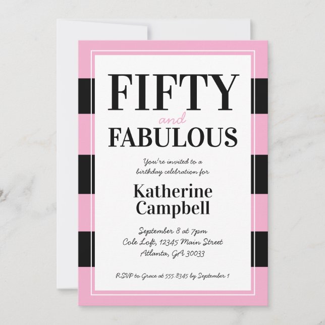 Fifty and Fabulous Black Pink 50th Birthday Party Invitation (Front)