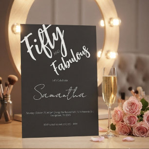 Fifty and Fabulous Black Script 50th Birthday Invitation