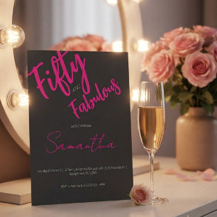 Fifty and Fabulous Black Script 50th Birthday Invitation