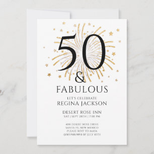 Fifty and Fabulous Black White 50th Birthday Party Invitation