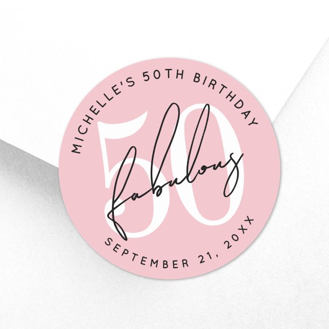 Fifty And Fabulous Blush Pink 50th Birthday Classic Round Sticker (Fifty And Fabulous Blush Pink 50th Birthday Classic Round Sticker)