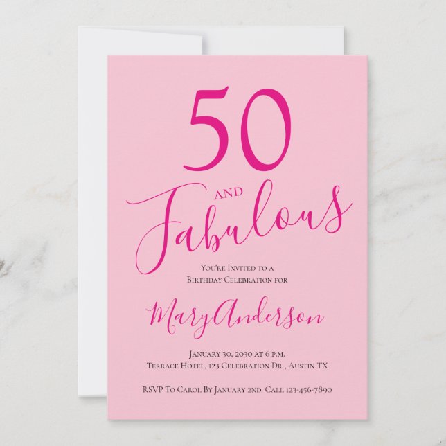 Fifty and Fabulous Blush Pink 50th Birthday Party Invitation (Front)