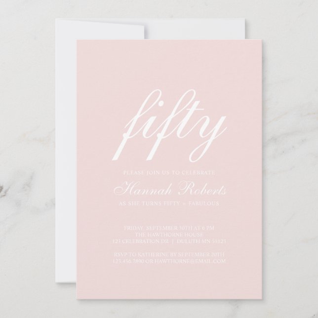 Fifty and Fabulous Blush Pink 50th Birthday Party  Invitation (Front)