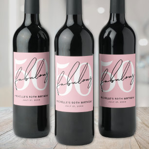 Fifty And Fabulous Blush Pink 50th Birthday Wine Label