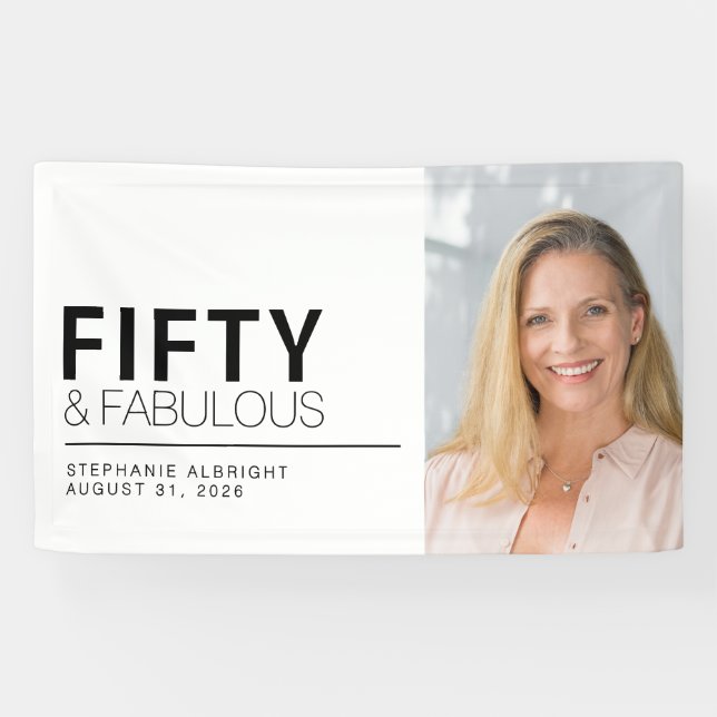 Fifty and Fabulous Bold Photo 50th Birthday Party Banner (Horizontal)