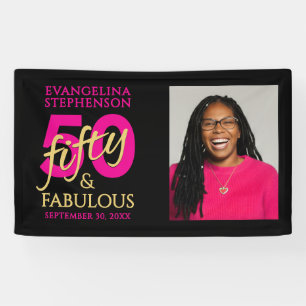 Fifty and Fabulous Bold Photo 50th Birthday Party Banner