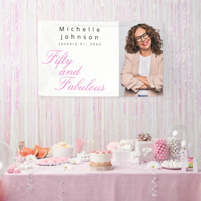 Fifty and Fabulous Bold Photo 50th Birthday Party Banner (Party)