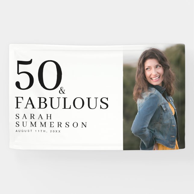 Fifty and Fabulous Bold Photo 50th Birthday Party Banner (Horizontal)
