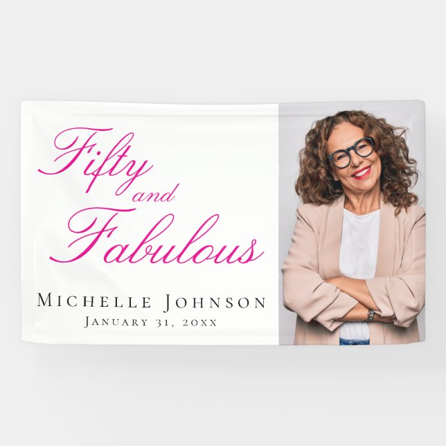 Fifty and Fabulous Bold Photo 50th Birthday Party Banner (Horizontal)