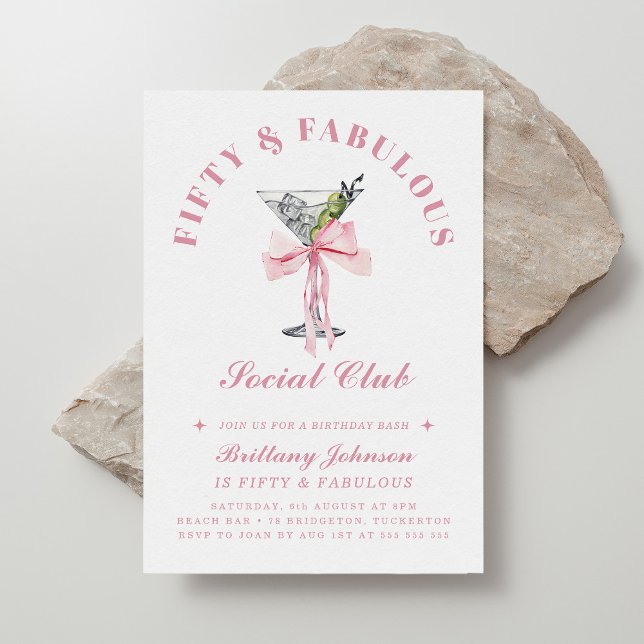 Fifty and Fabulous Bow & Martini 50th Birthday Invitation (Creator Uploaded)