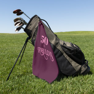 Fifty and Fabulous Burgundy Birthday Golf Towel