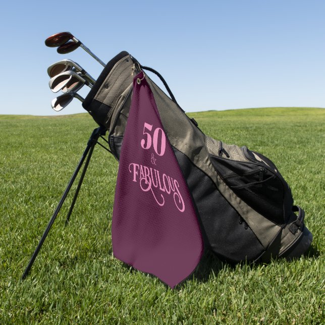 Fifty and Fabulous Burgundy Birthday Golf Towel (Green)