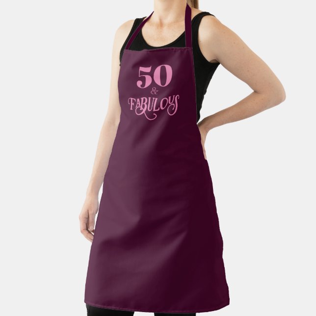Fifty and Fabulous Burgundy Birthday Party Apron (Insitu)