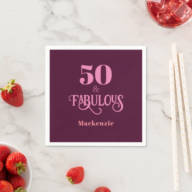 Fifty and Fabulous Burgundy Birthday Party Napkin (Insitu)