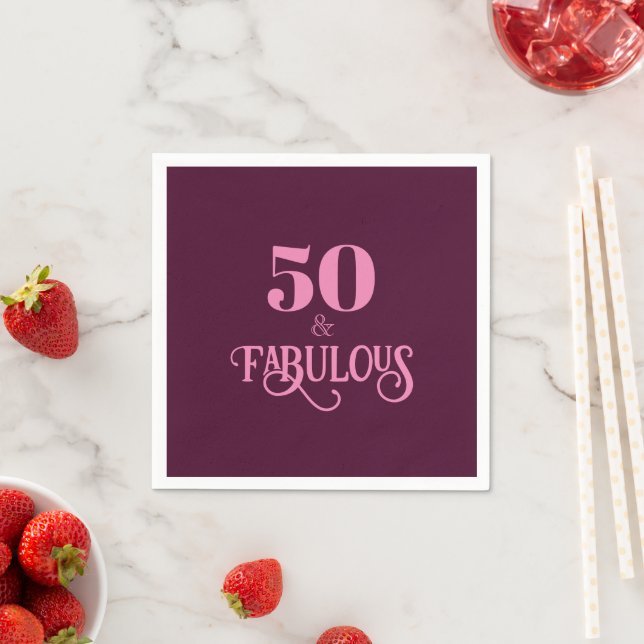 Fifty and Fabulous Burgundy Birthday Party Napkin (Insitu)