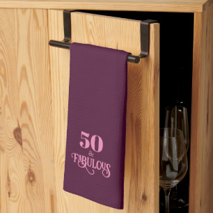 Fifty and Fabulous Burgundy Birthday Tea Towel