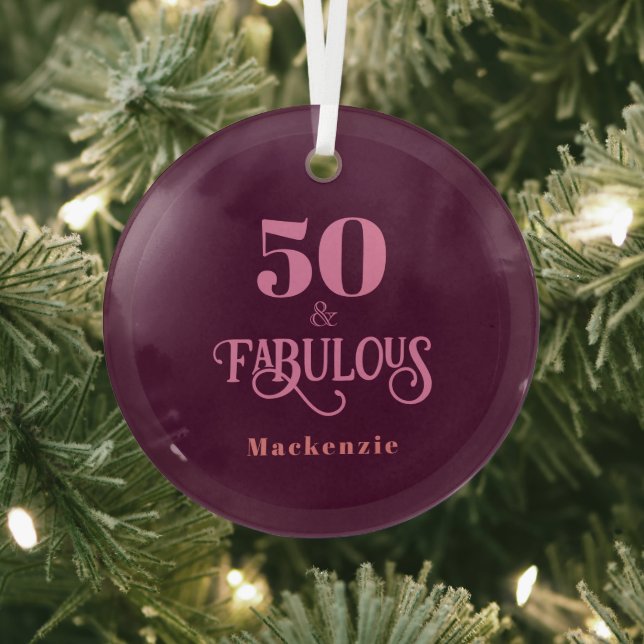 Fifty and Fabulous Burgundy Glass Tree Decoration (Insitu)