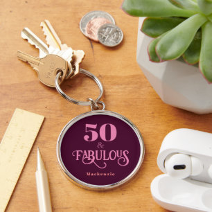 Fifty and Fabulous Burgundy Key Ring