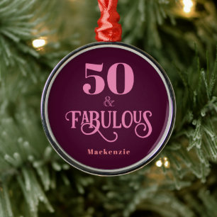 Fifty and Fabulous Burgundy Metal Tree Decoration