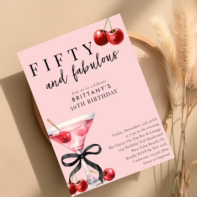 Fifty and Fabulous Cherry Martini 50th Birthday Invitation (Creator Uploaded)