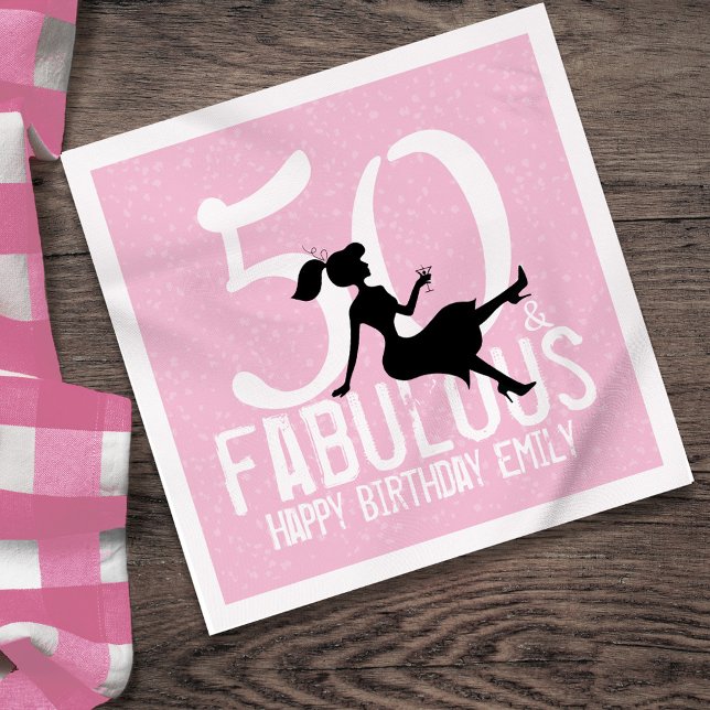 Fifty and Fabulous Chic Typography Custom Napkin (Fifty and fabulous custom party paper napkin.)