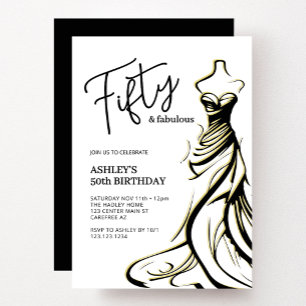 Fifty and Fabulous Dress Black White 50th Birthday Invitation