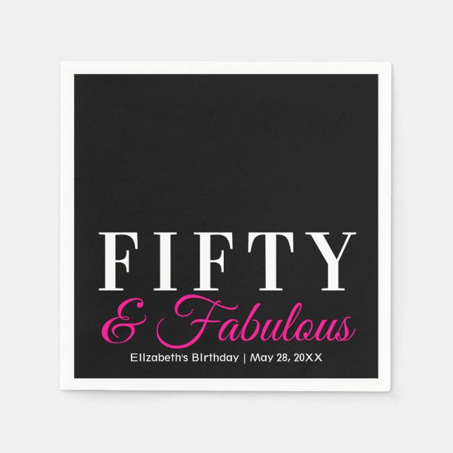 Fifty and Fabulous Elegant Hot Pink 50th Birthday Napkin (Front)