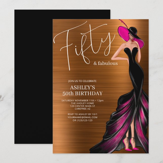 Fifty and Fabulous Elegant Pink 50th Birthday Invitation (Front/Back)