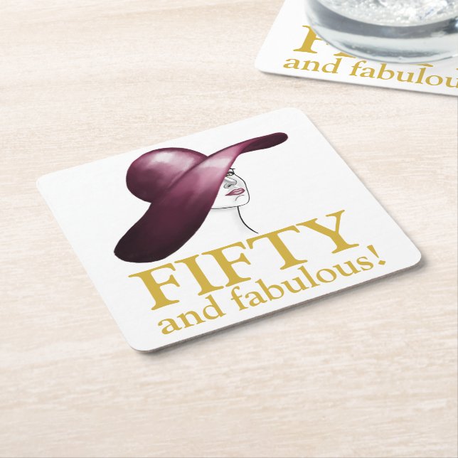 Fifty and Fabulous Elegant Woman Square Paper Coaster (Angled)