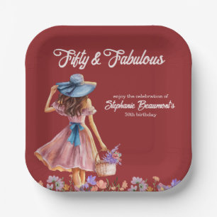 Fifty and Fabulous Elegant Woman's 50th Birthday Paper Plate