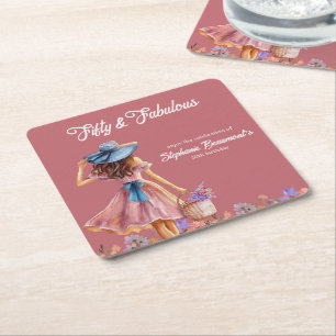 Fifty and Fabulous Elegant Woman's 50th Birthday Square Paper Coaster