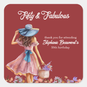 Fifty and Fabulous Elegant Woman's 50th Birthday Square Sticker