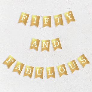 Fifty and Fabulous Faux Gold Foil 50th Birthday Bunting