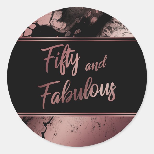 Fifty and Fabulous Faux Rose Gold Marbled Pattern Classic Round Sticker (Front)