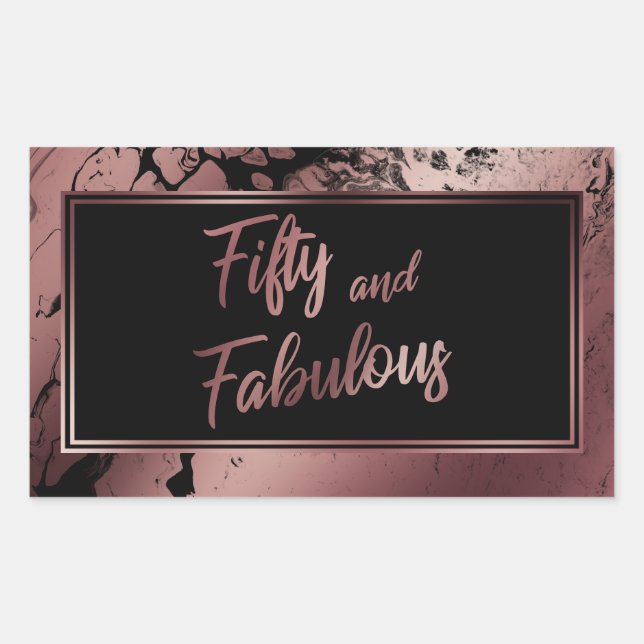 Fifty and Fabulous Faux Rose Gold Marbled Pattern Rectangular Sticker (Front)