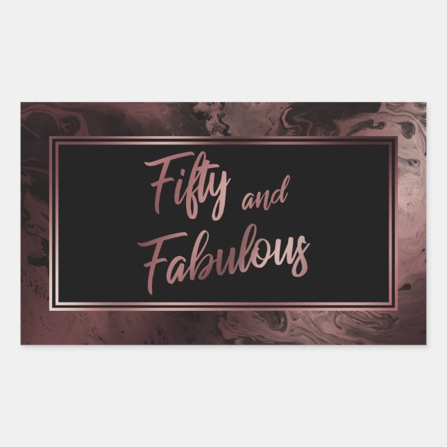 Fifty and Fabulous Faux Rose Gold Marbled Pattern Rectangular Sticker (Front)