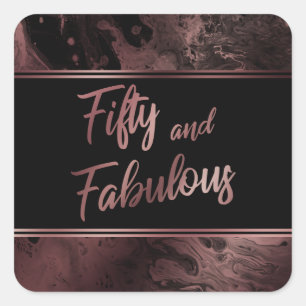 Fifty and Fabulous Faux Rose Gold Marbled Pattern Square Sticker