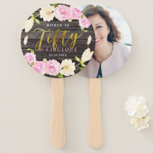Fifty and Fabulous Floral 50th Birthday Hand Fan