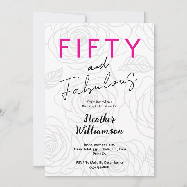 Fifty and Fabulous Floral 50th Birthday  Invitation (Front)