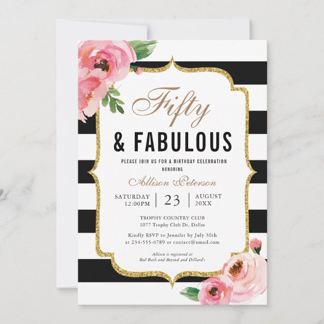 Fifty and Fabulous Floral 50th Birthday Party Invitation (Front)