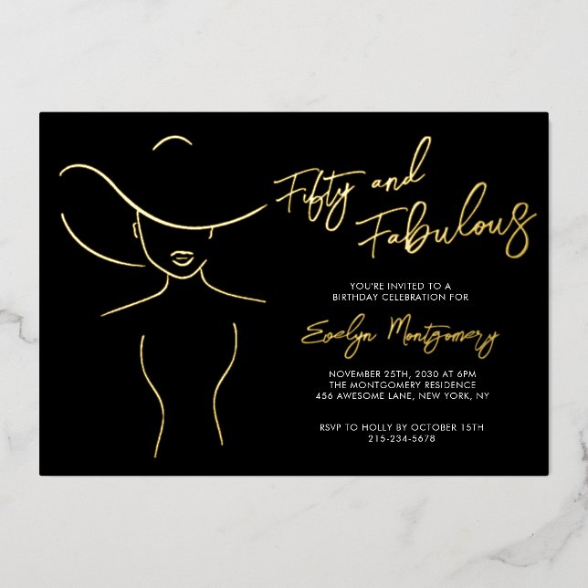 Fifty and Fabulous Foil Line Art Birthday Party  (Front)