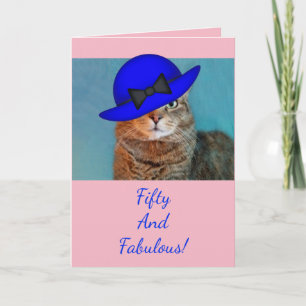 Fifty And Fabulous Glamour Kitty Birthday Card