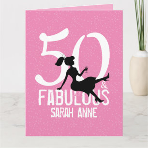 Fifty and Fabulous Glamourous Pink Modern Birthday Card