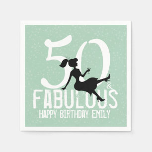 Fifty and Fabulous Glamourous Pink Modern Birthday Napkin