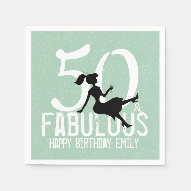 Fifty and Fabulous Glamourous Pink Modern Birthday Napkin (Front)